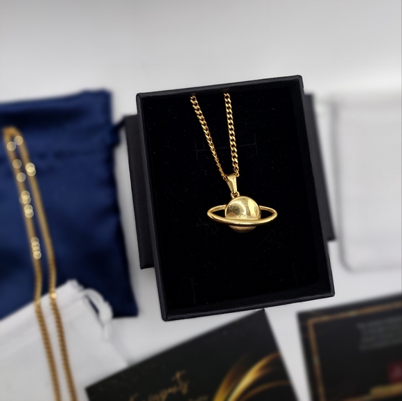 18K Gold Plated 🪐 Saturn Planet Pendant and 18K Gold Plated Miami Cuban Link - Picture 5 of 14
